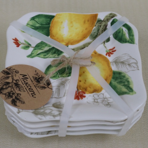 MAXCERA LEMONS APPETIZER/DESSERT PLATES - SET OF 4 - NEW